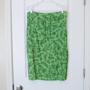 Fairycore VTG Skirt Green Botanical Floral Crinkle Midi 16 | Bright Spring